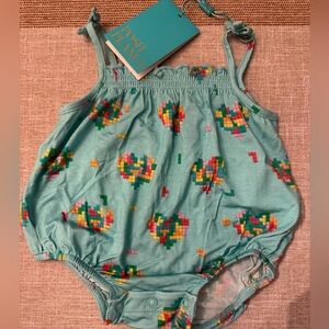 Posh Peanut Teal Pixel Pattern Romper
